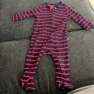 Navy and red one piece pajama with feet